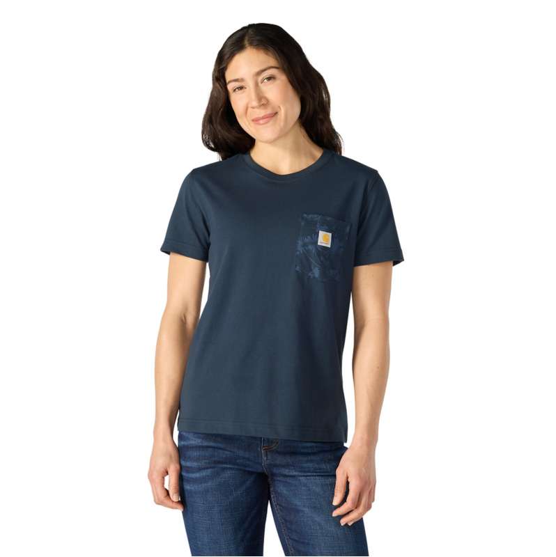 Carhartt  Deep Smoke Blue Women's Irvine Relaxed Floral Pocket T-Shirt