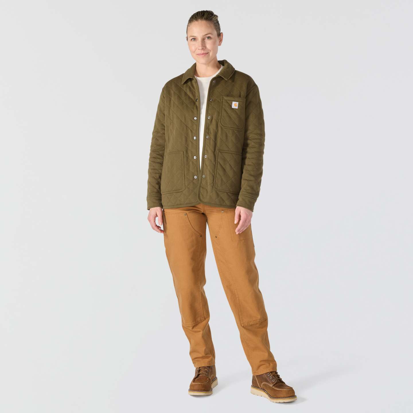 Женская рубашка Carhartt Paxton Quilted Shirt Jac, цвет: Burnished Logs — фото 4