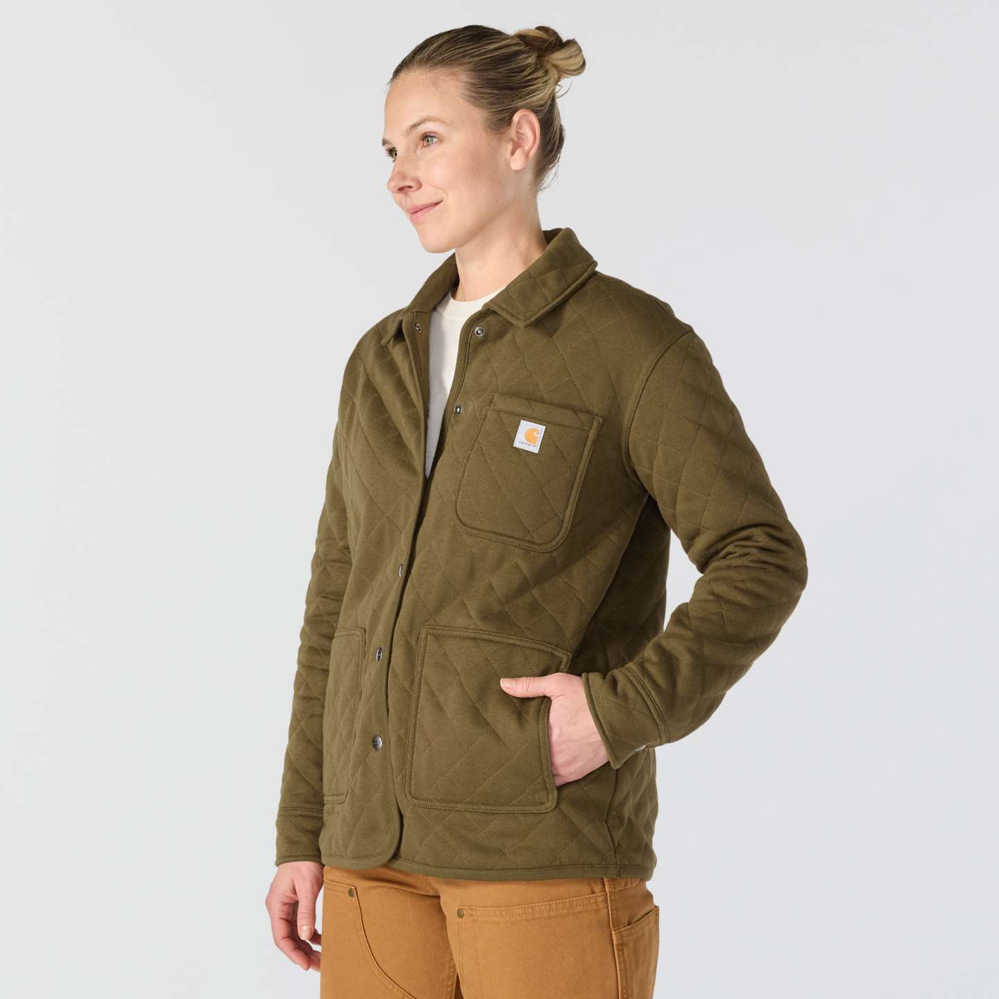 Женская рубашка Carhartt Paxton Quilted Shirt Jac, цвет: Burnished Logs — фото 2