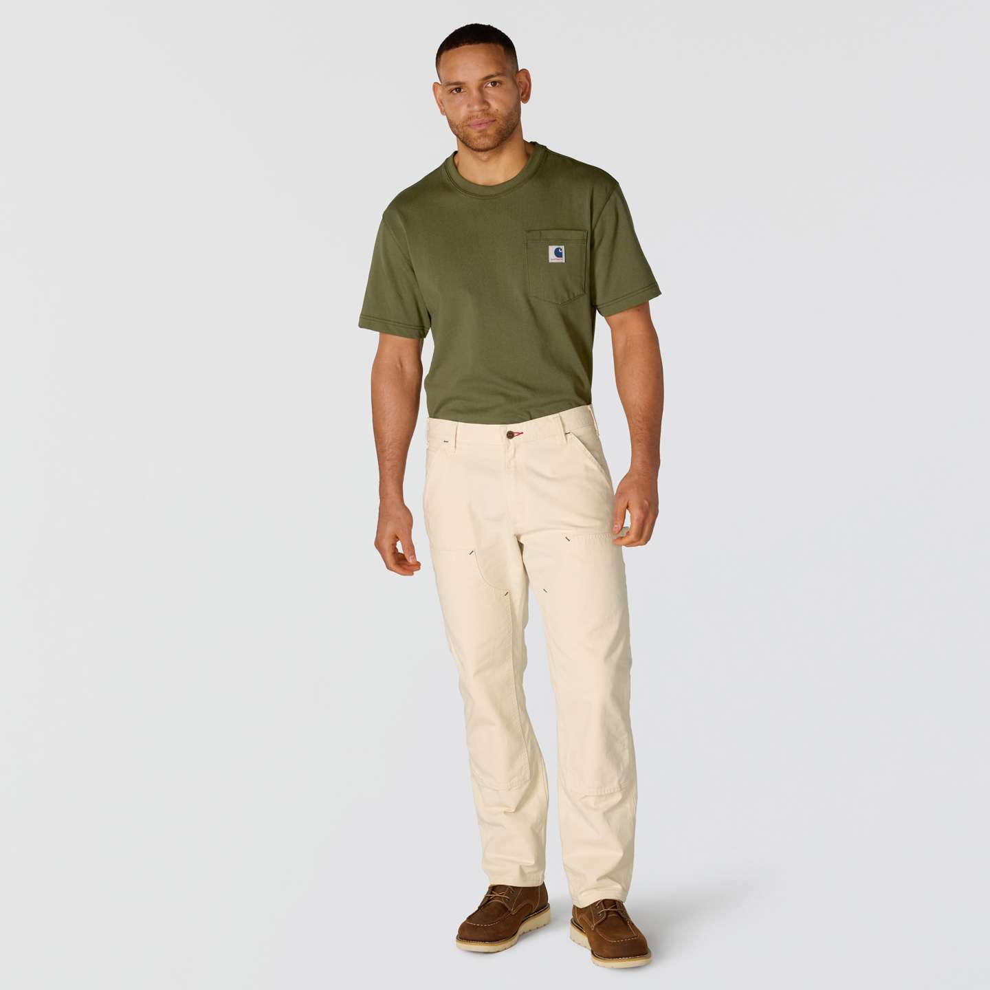 Мужские брюки Carhartt Crafted Series Loose Straight Drill Painter Double Front Dungaree, цвет: Экрю — фото 3
