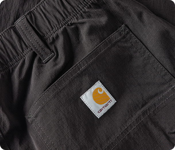 Close-up view of Carhartt ripstop pant material highlighting the weave and texture