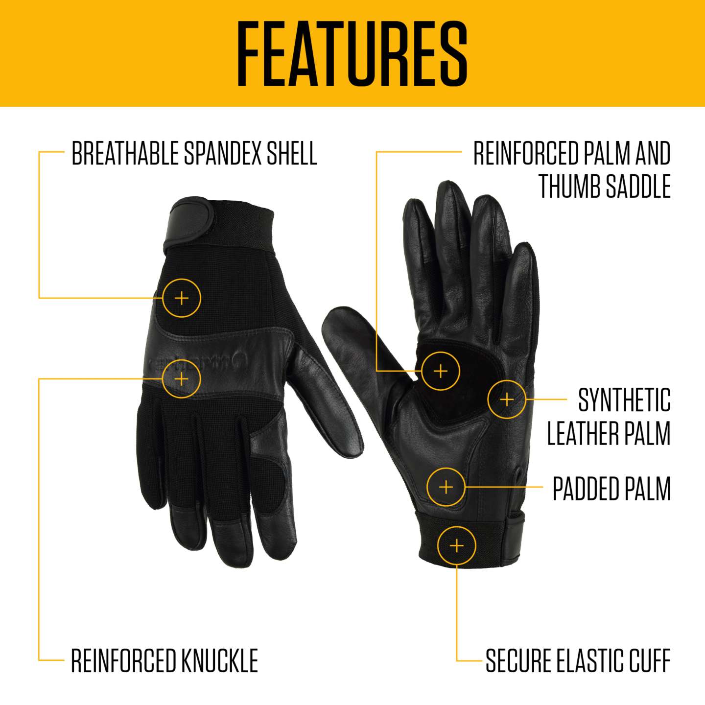 Мужские перчатки Carhartt High Dexterity Reinforced Secure Cuff, цвет: Чёрный — фото 2