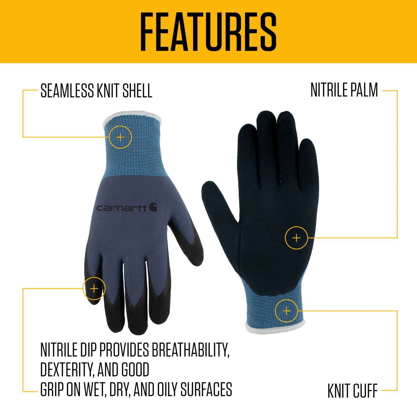 Мужские перчатки Carhartt All-Purpose Nitrile Grip, цвет: Графитовый металлик — фото 2