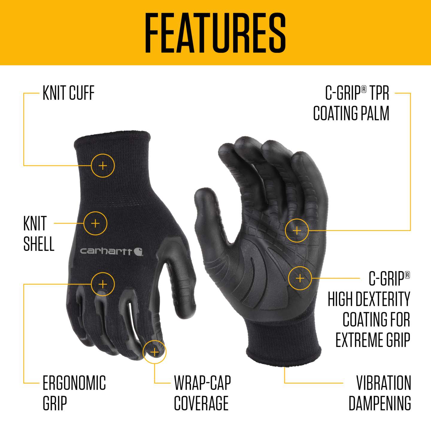 Мужские перчатки Carhartt C-Grip®, цвет: Чёрный — фото 2