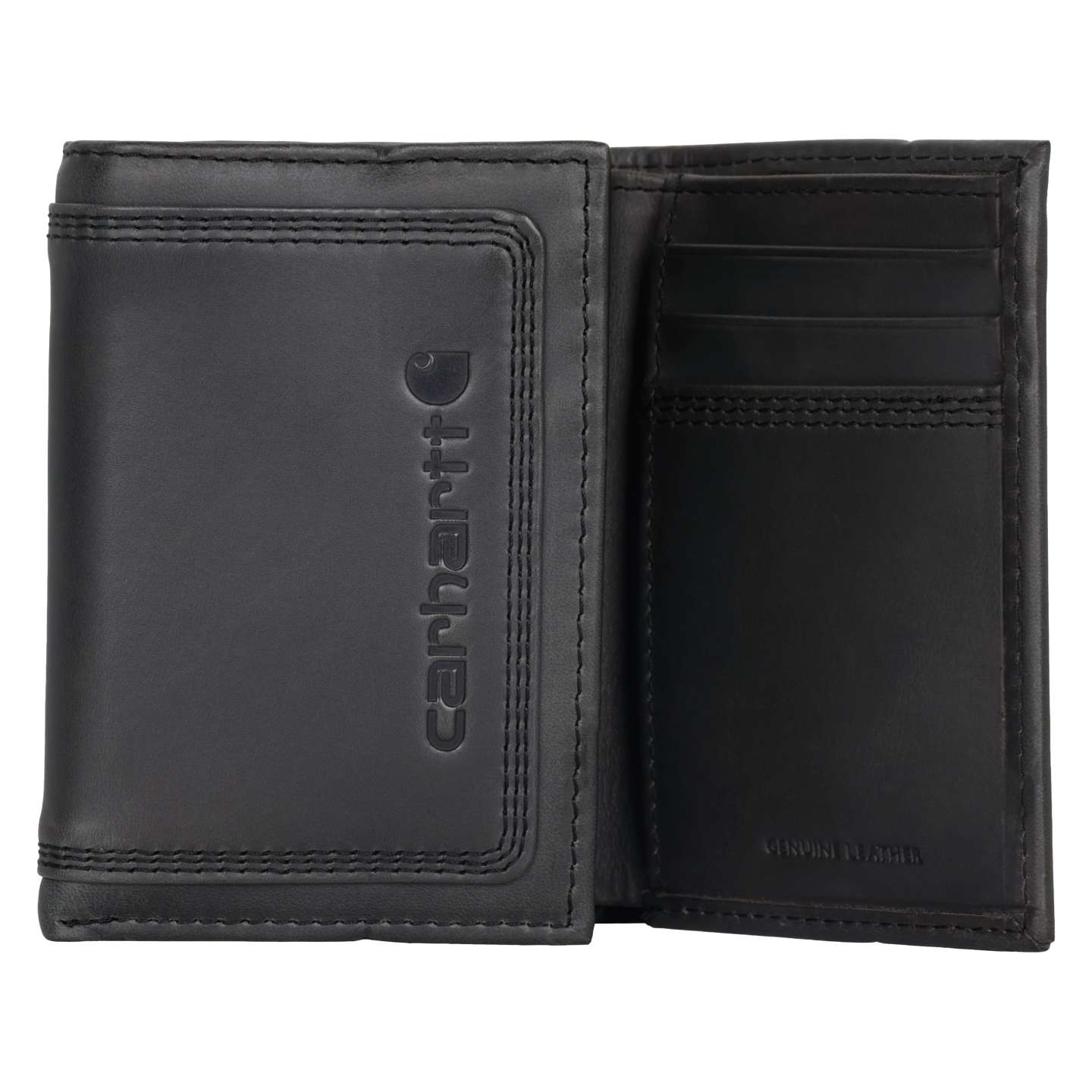 Мужской кошелёк Carhartt Leather Triple-Stitched Trifold Wallet, цвет: Чёрный — фото 3