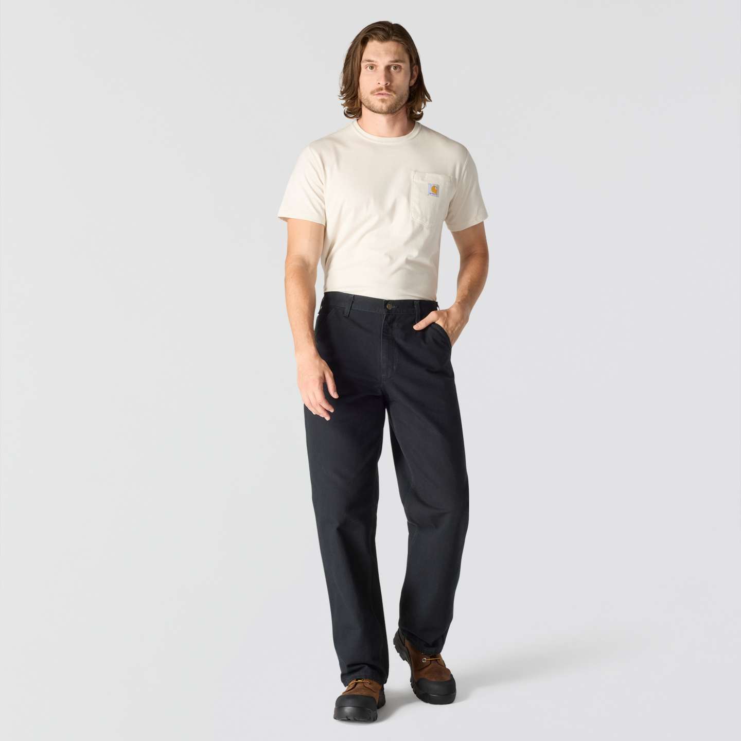 Мужские брюки Carhartt Loose Straight Washed Duck Dungaree, цвет: Чёрный — фото 8