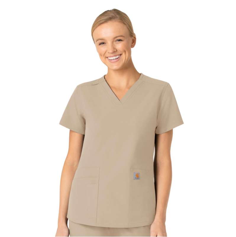 Carhartt  Khaki Women's Force Essentials V-Neck Scrub Top