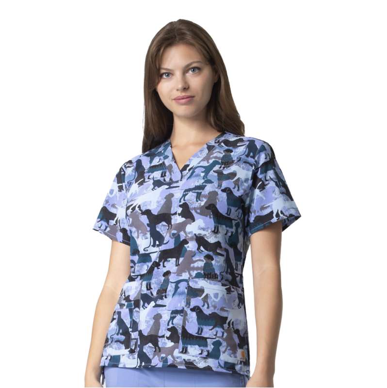 Carhartt  Black/Blue Women's Force V-Neck Print Scrub Top