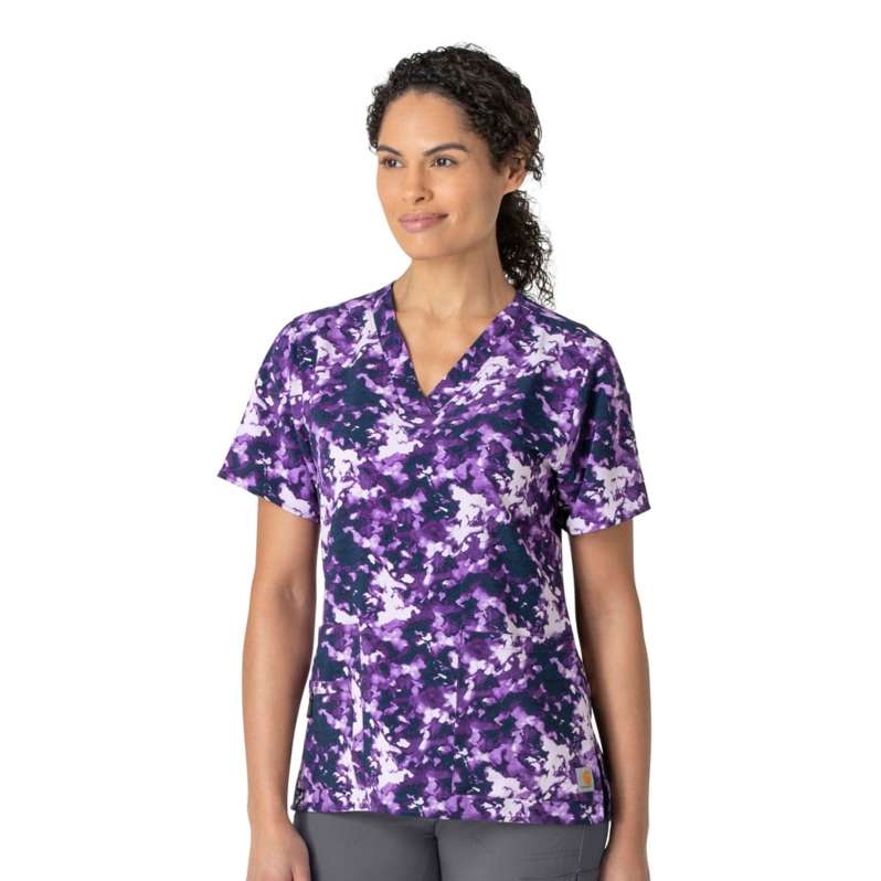 Carhartt  Purple Women's Carhartt Force®  Cross-Flex Modern Fit
V-Neck Print Scrub Top