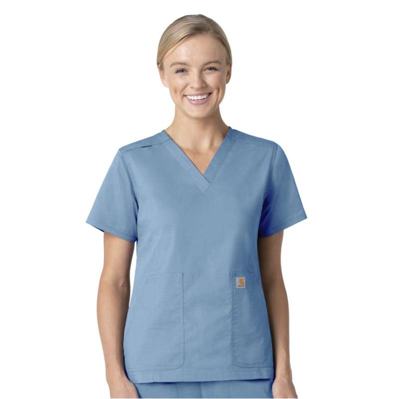 Carhartt  Azure Blue Women's Rugged Flex® Ripstop  V-Neck Scrub Top
