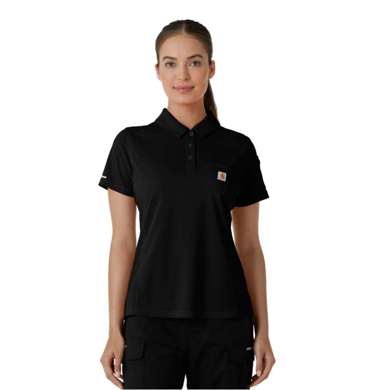 Carhartt  Black Women's Rugged Flex® RSCU Lightweight Short Sleeve Polo Scrub Top