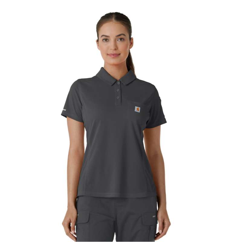 Carhartt  Pewter Women's Rugged Flex® RSCU Lightweight Short Sleeve Polo Scrub Top