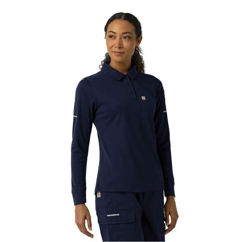 Carhartt  Dark Navy Women's Rugged Flex® RSCU Heavyweight Long Sleeve Polo Scrub Top