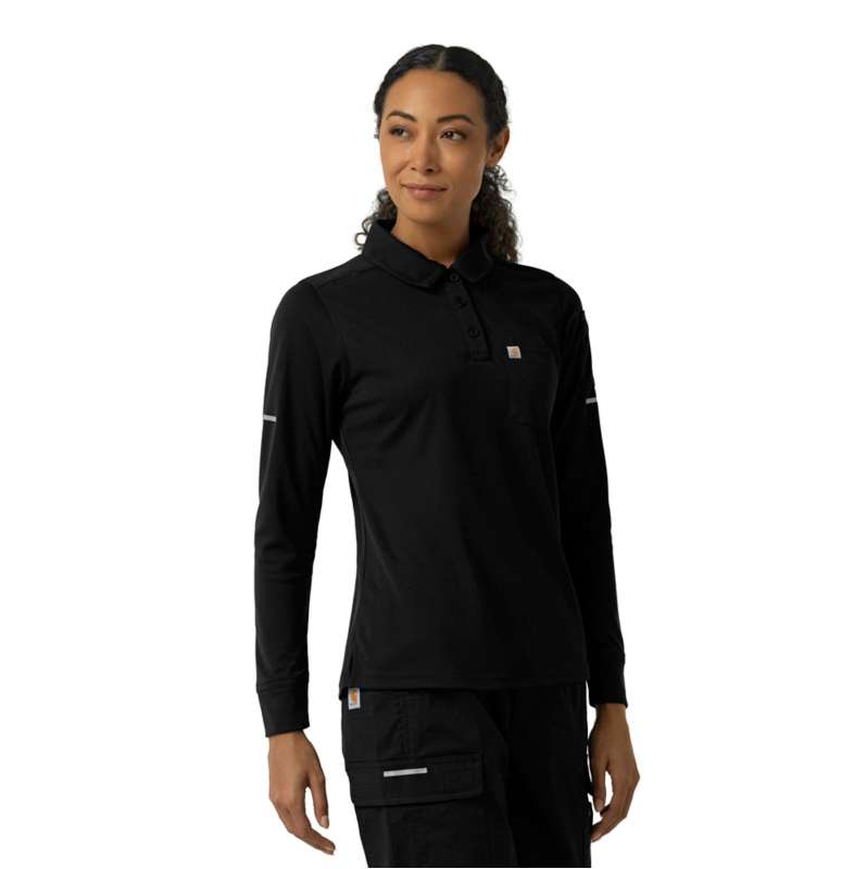 Carhartt  Black Women's Rugged Flex® RSCU Heavyweight Long Sleeve Polo Scrub Top