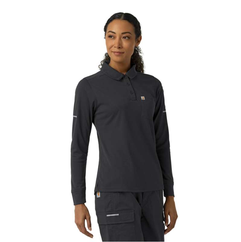 Carhartt  Pewter Women's Rugged Flex® RSCU Heavyweight Long Sleeve Polo Scrub Top
