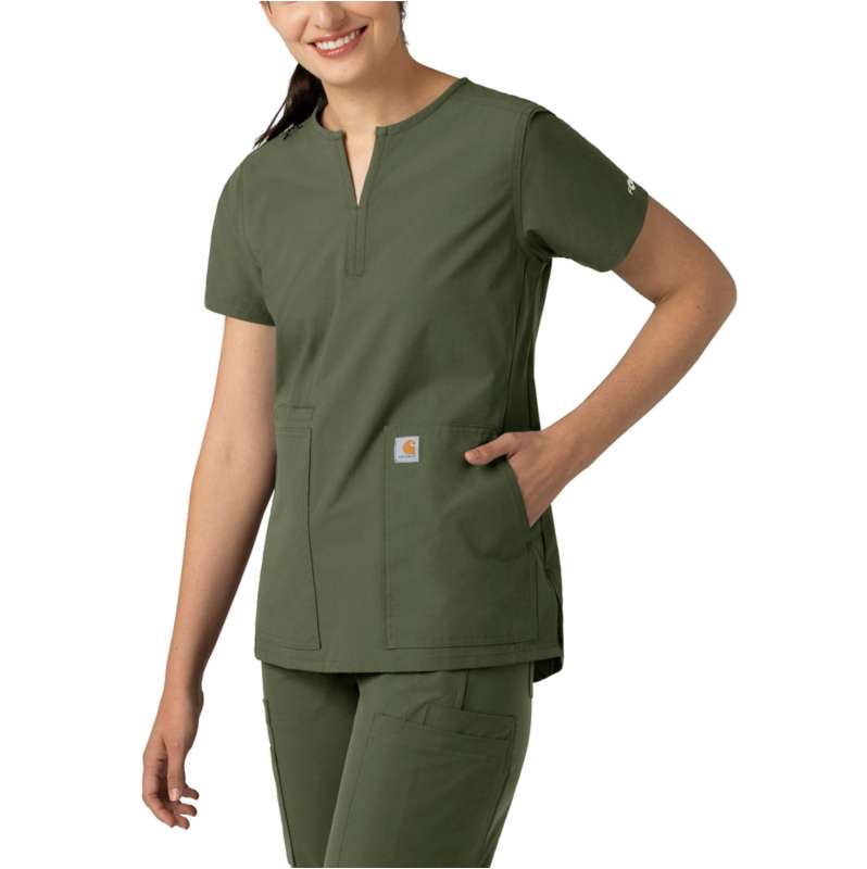 Carhartt  Olive Women's Force Essentials Notch Neck Tunic Scrub Top