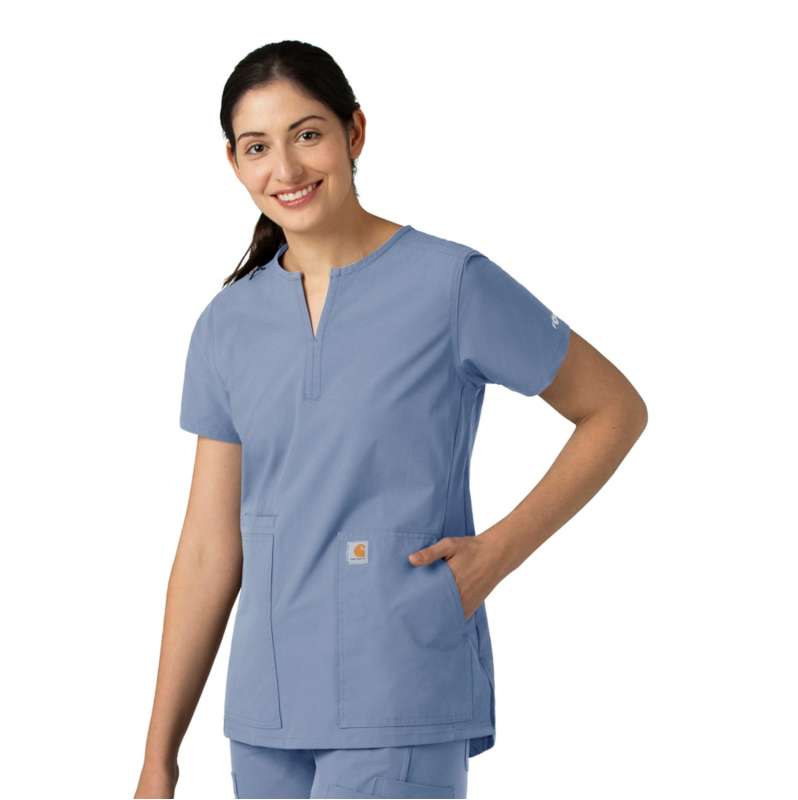 Women's Force Essentials Notch Neck Tunic Scrub Top | Ceil Blue | Carhartt