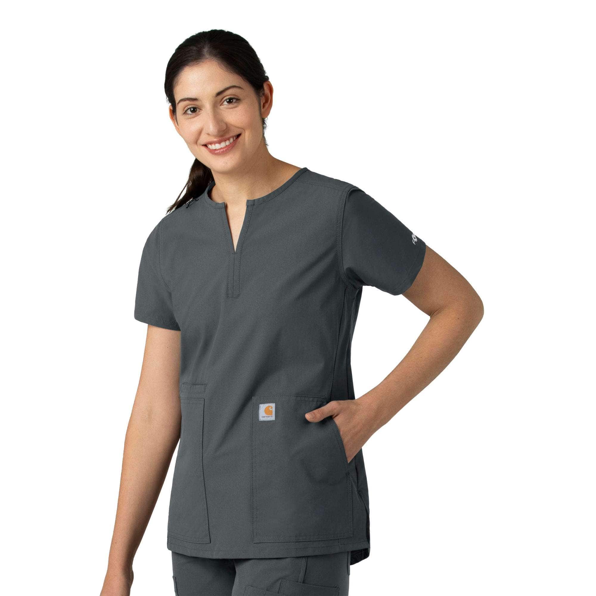 Carhartt Women's Essentials Notch Neck Tunic Scrub Top | Pewter | Xs