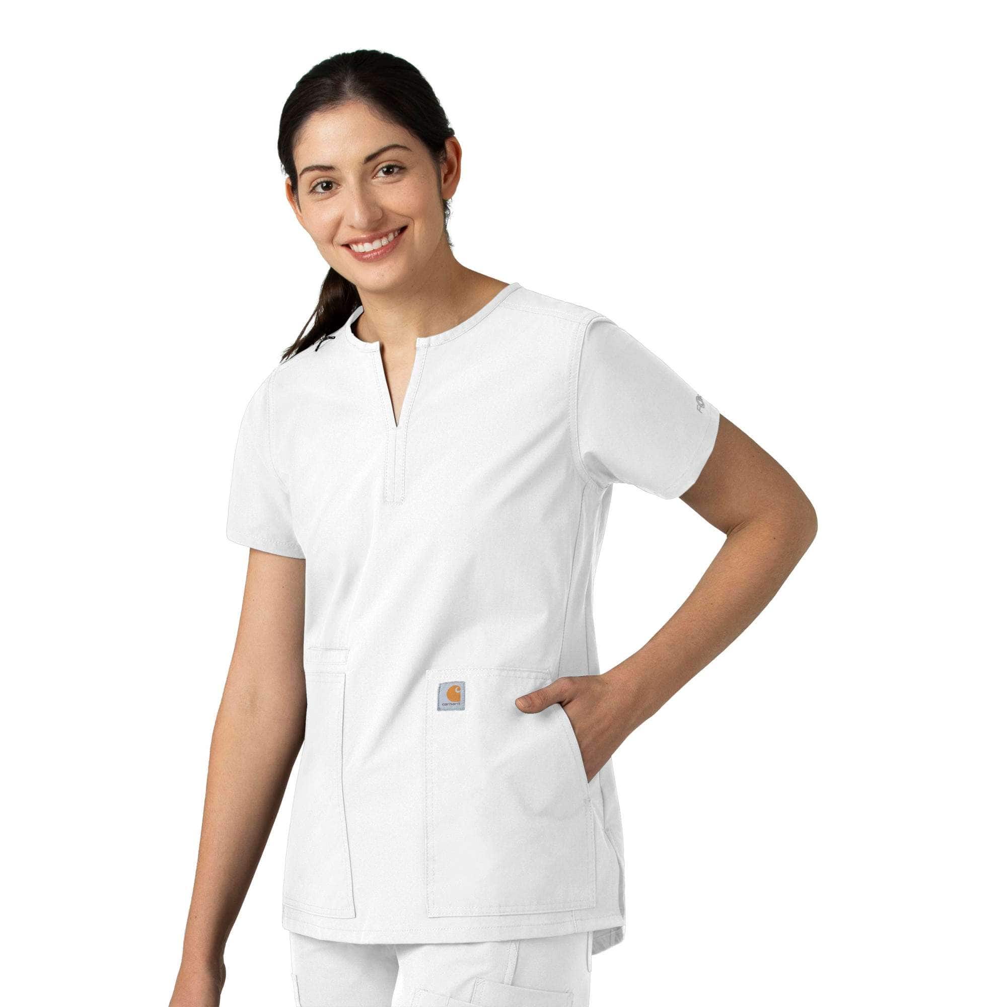 Carhartt Women's Essentials Notch Neck Tunic Scrub Top | White | Small