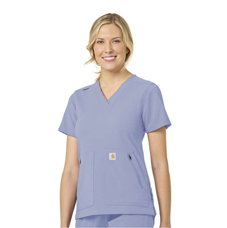 Carhartt  Ceil Blue Women's Rugged Flex® Peak  4-Pocket V-Neck Scrub Top