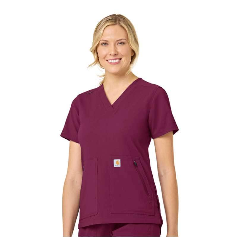 Carhartt  Wine Women's Rugged Flex® Peak  4-Pocket V-Neck Scrub Top