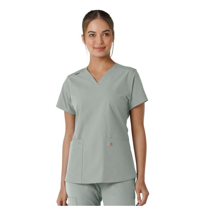 Carhartt  Heather Gray Women's Force Essentials V-Neck Knit Panel Scrub Top