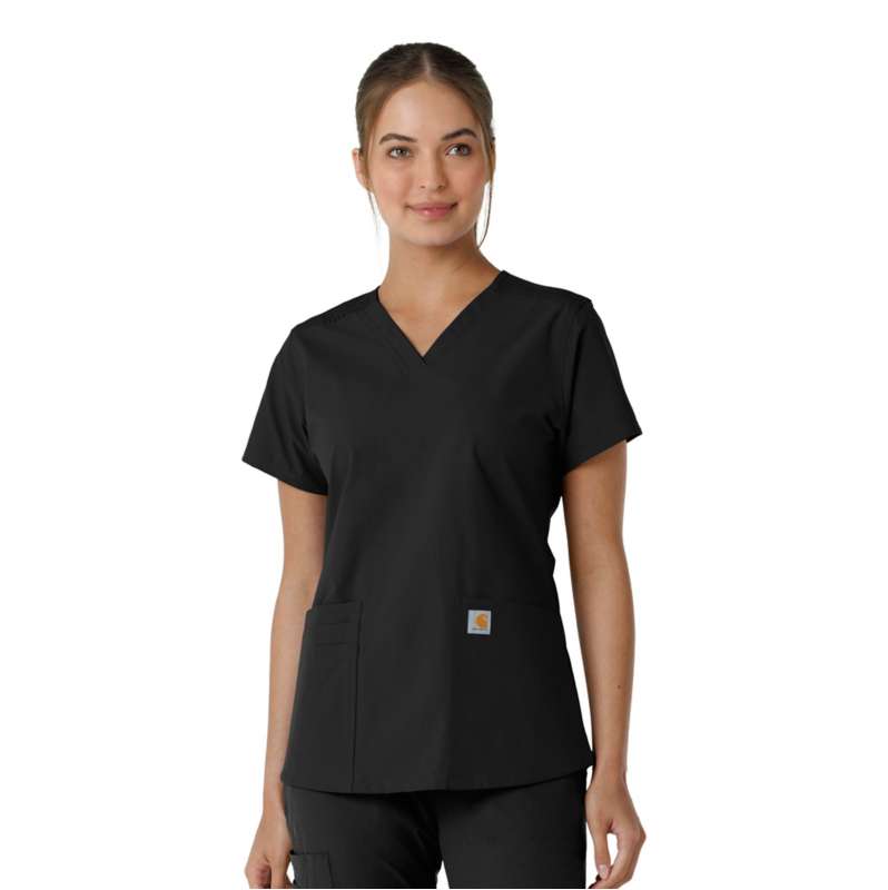 Carhartt  Black Women's Force Essentials V-Neck Knit Panel Scrub Top