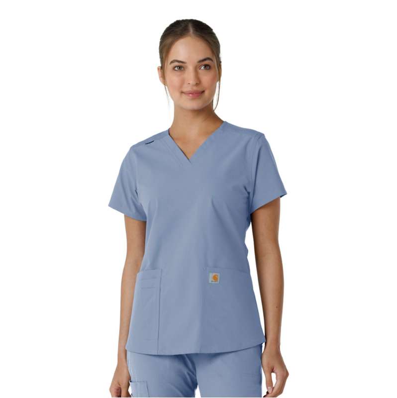 Carhartt  Ceil Blue Women's Force Essentials V-Neck Knit Panel Scrub Top