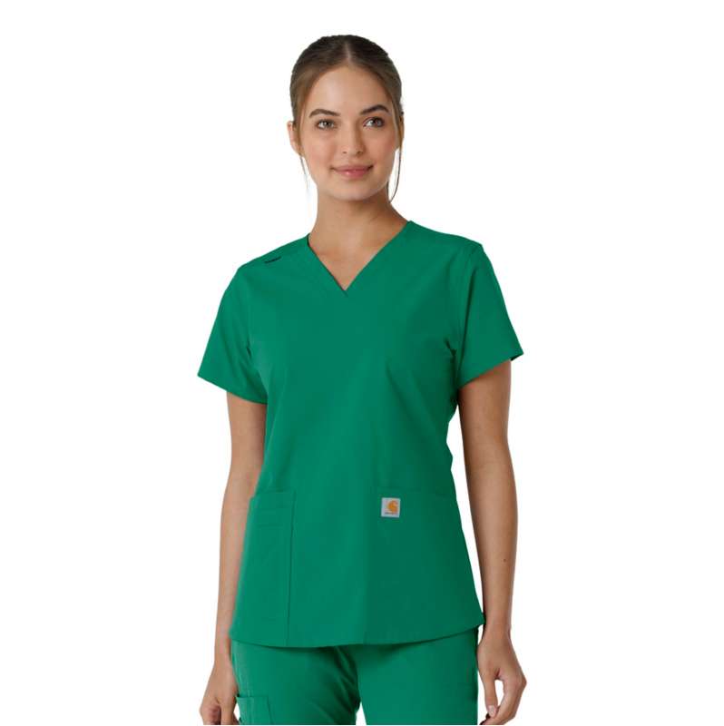 Carhartt  Hunter Green Women's Force Essentials V-Neck Knit Panel Scrub Top