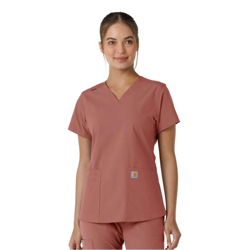 Carhartt  Rose Tint Women's Force Essentials V-Neck Knit Panel Scrub Top