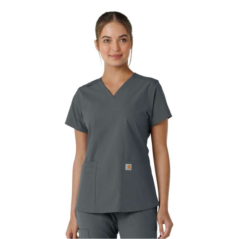Carhartt  Pewter Women's Force Essentials V-Neck Knit Panel Scrub Top