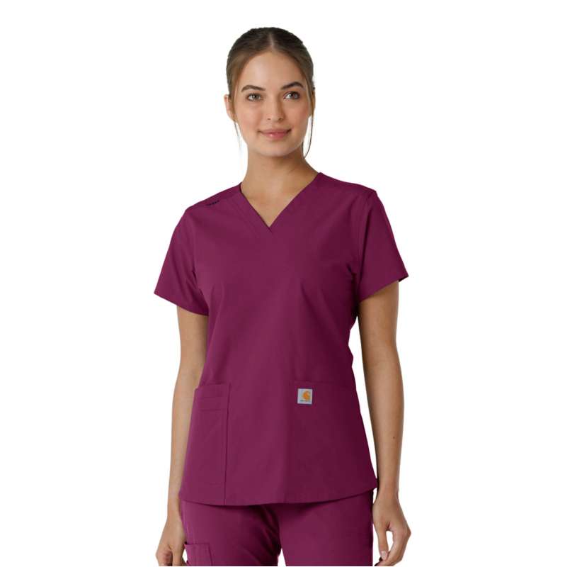 Carhartt  Wine Women's Force Essentials V-Neck Knit Panel Scrub Top