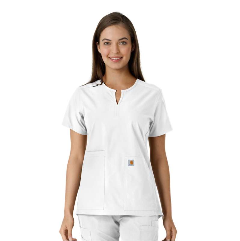 Carhartt  White Women's Force Essentials Notch Neck Tunic Knit Panel Scrub Top