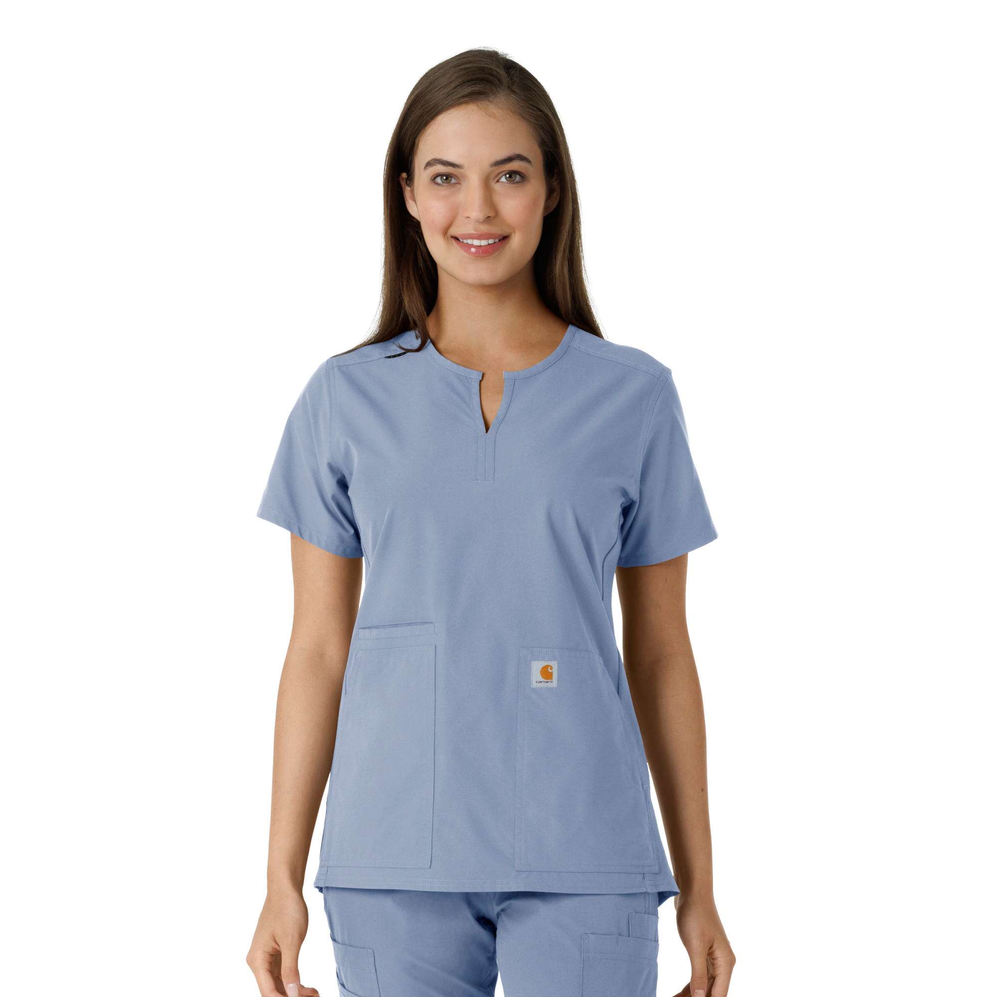 Additional thumbnail 1 of Women's Force Essentials Notch Neck Tunic Knit Panel Scrub Top