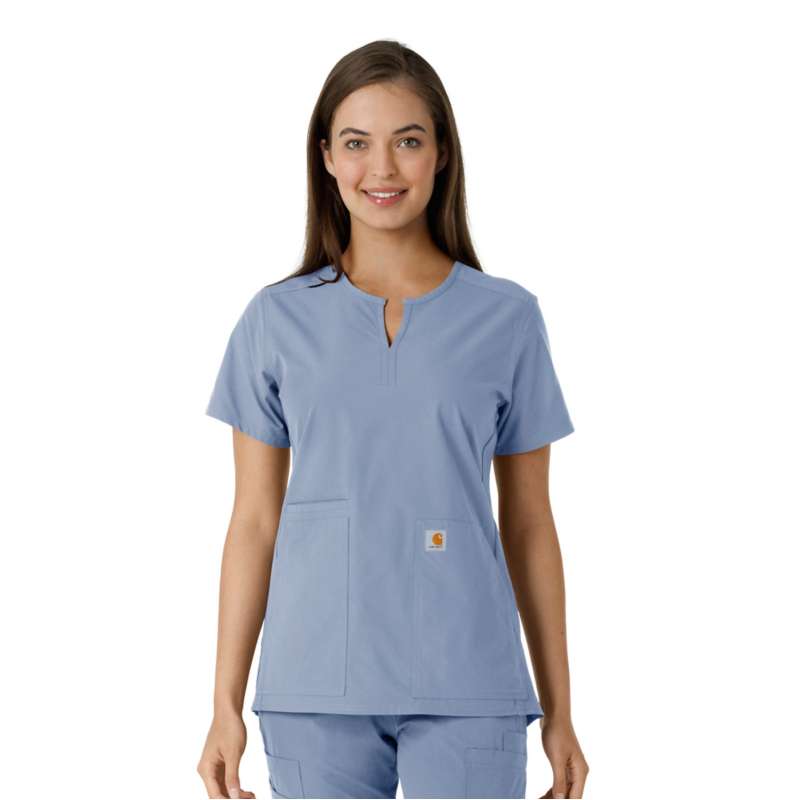 Carhartt  Ceil Blue Women's Force Essentials Notch Neck Tunic Knit Panel Scrub Top