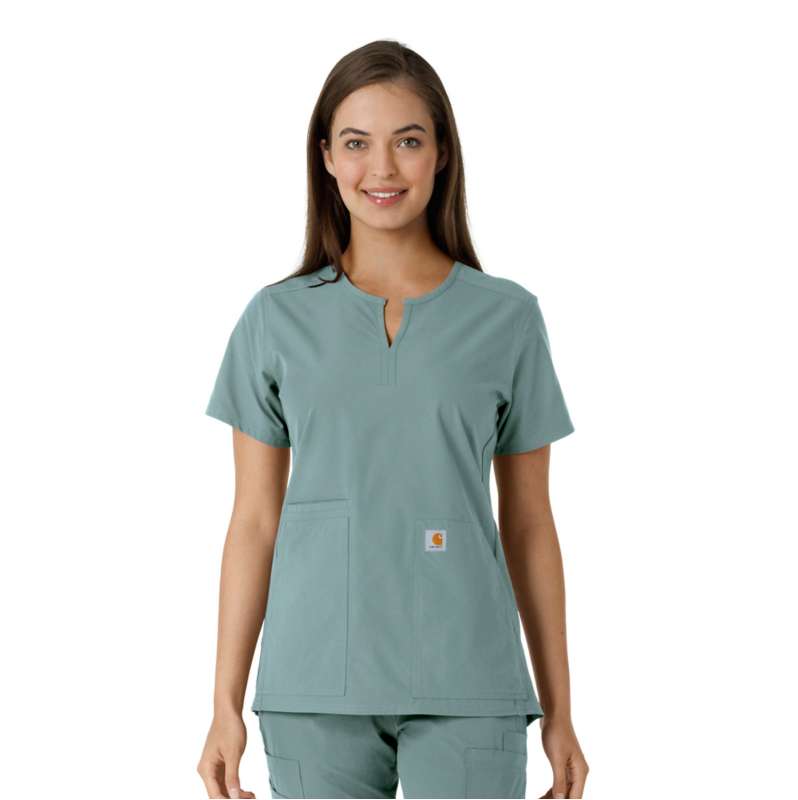 Carhartt  Summer Blue Women's Force Essentials Notch Neck Tunic Knit Panel Scrub Top