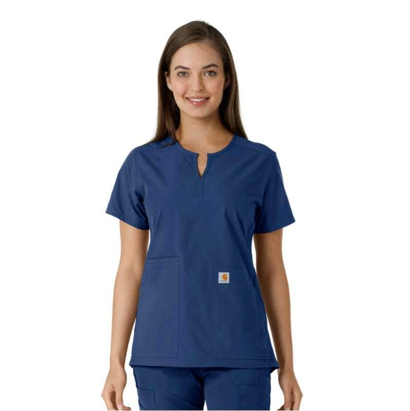 Carhartt  Navy Women's Force Essentials Notch Neck Tunic Knit Panel Scrub Top