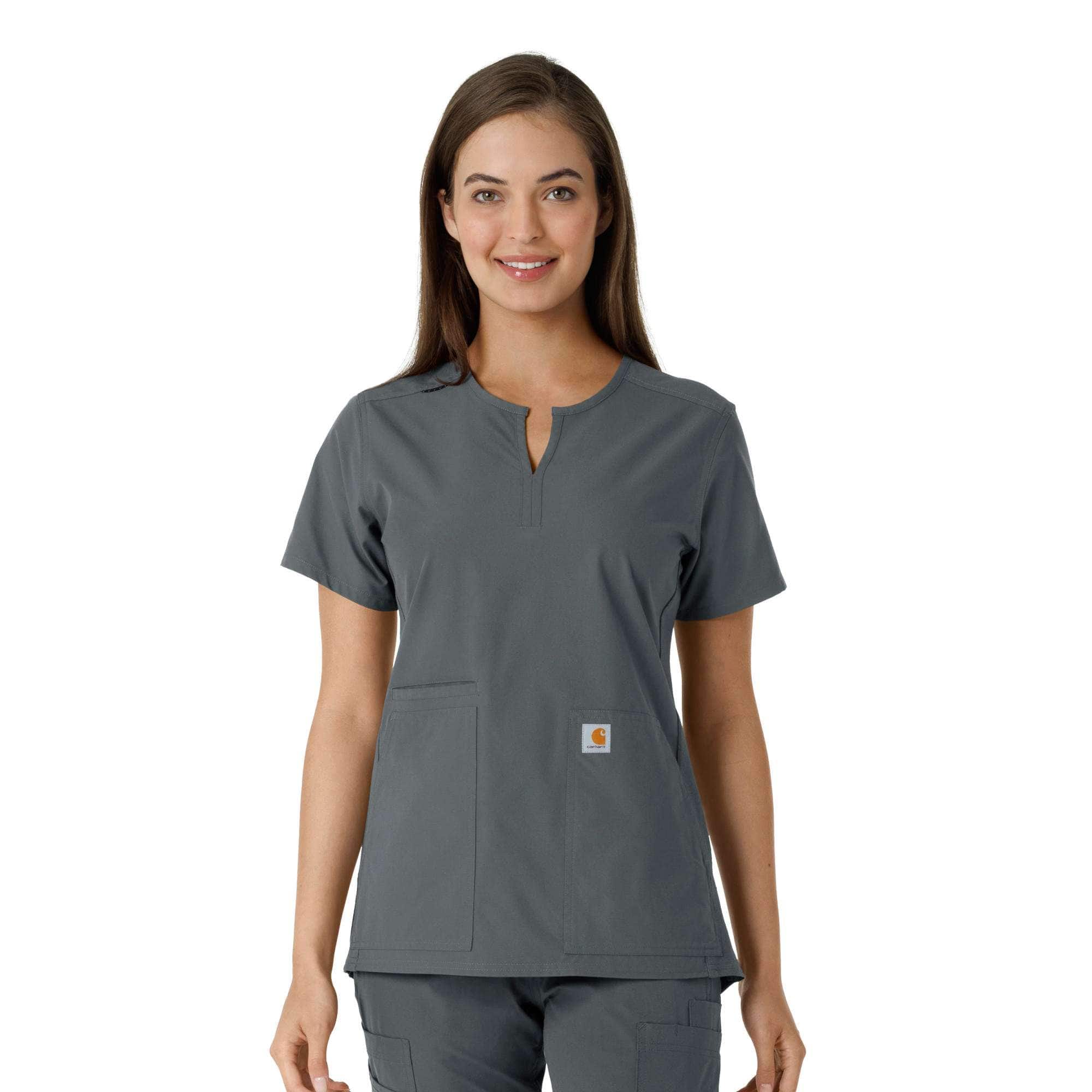 Carhartt Women's Force Essentials Notch Neck Tunic Knit Panel Scrub Top | Pewter | M
