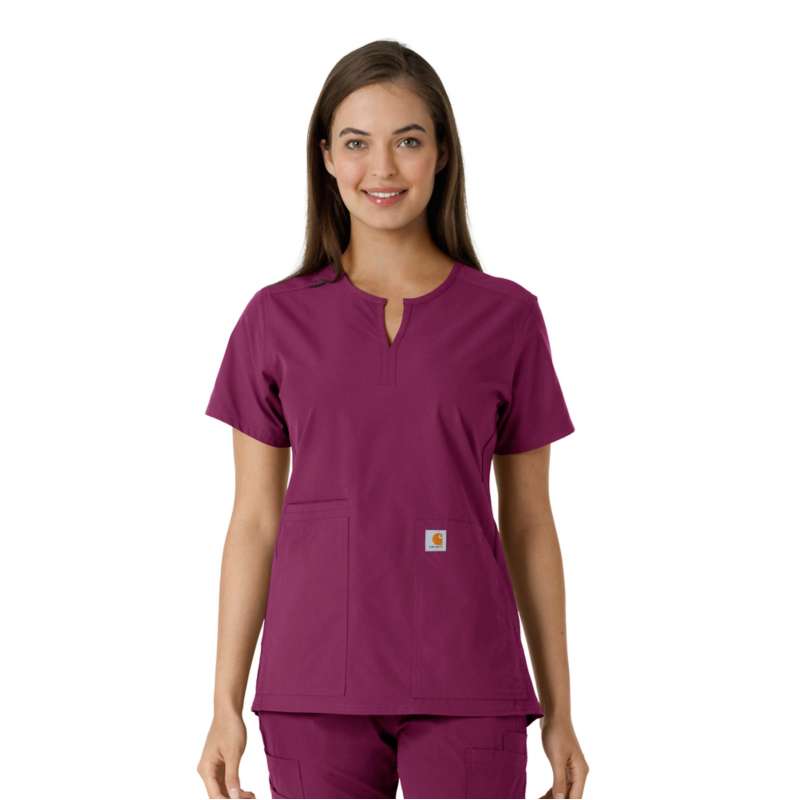 Carhartt  Wine Women's Force Essentials Notch Neck Tunic Knit Panel Scrub Top