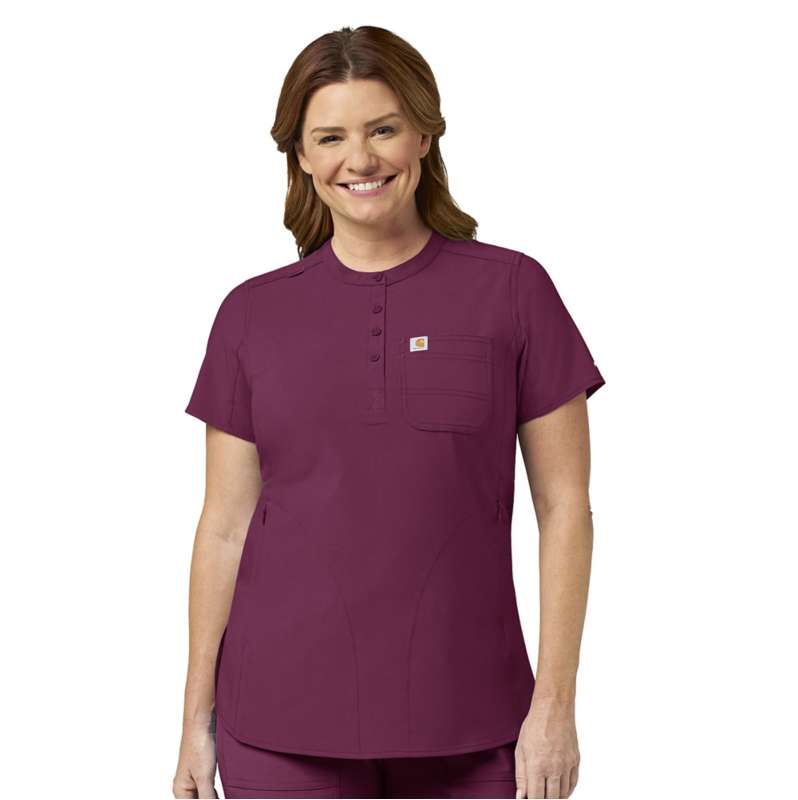 Carhartt  Wine Women's Force Cross-Flex Henley Tunic Scrub Top