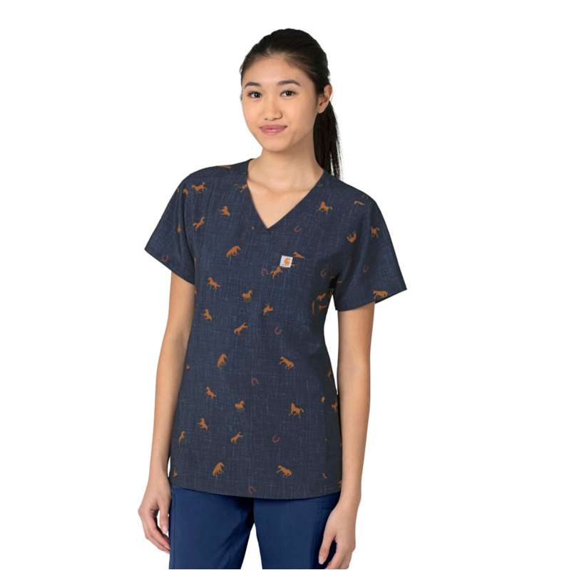 Carhartt  Navy Women's Force Tuck-In Scrub Print Top