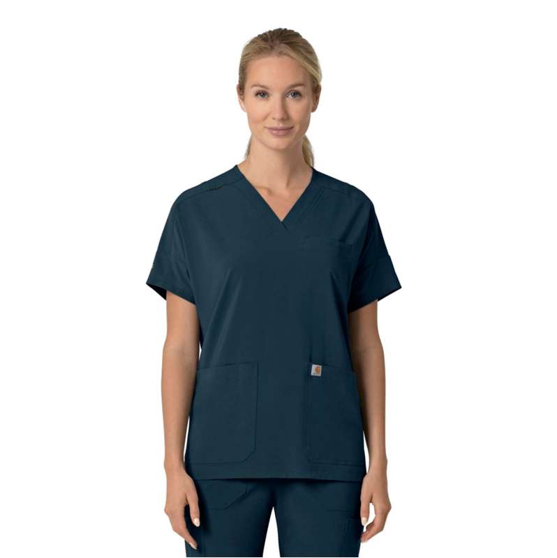 Carhartt  Navy Women's Force Cross-Flex  Oversized V-Neck Scrub Top