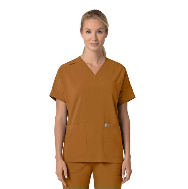Carhartt  Fox Brown Women's Force Cross-Flex  Oversized V-Neck Scrub Top