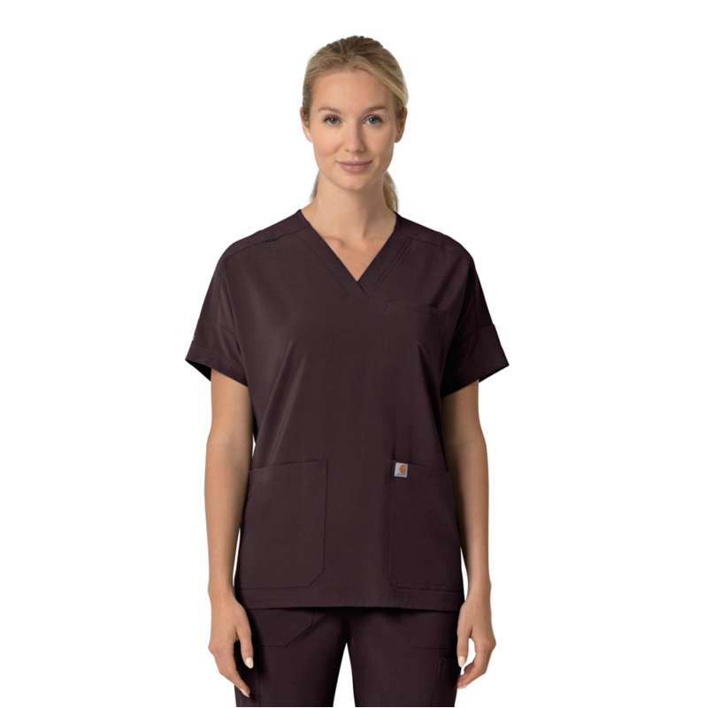 Carhartt  Dark Sepia Women's Force Cross-Flex  Oversized V-Neck Scrub Top