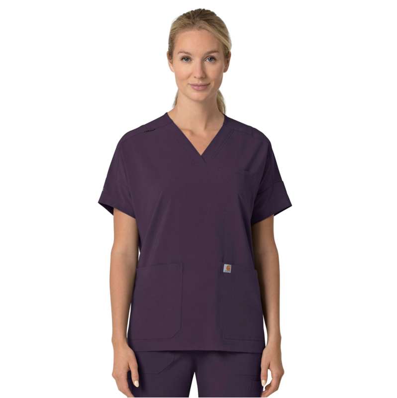 Carhartt  Black Plum Women's Force Cross-Flex  Oversized V-Neck Scrub Top