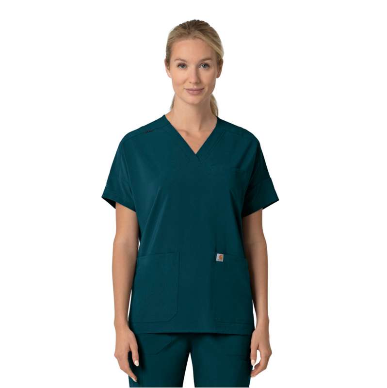 Carhartt  Caribbean Blue Women's Force Cross-Flex  Oversized V-Neck Scrub Top