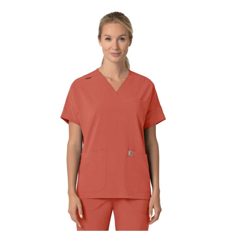 Carhartt  Dusty Cedar Women's Force Cross-Flex  Oversized V-Neck Scrub Top