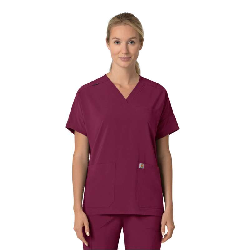 Carhartt  Wine Women's Force Cross-Flex  Oversized V-Neck Scrub Top