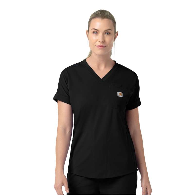 Carhartt  Black Women's Force Cross-Flex Knit V-Neck Scrub Top