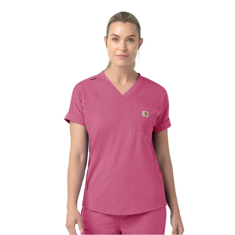 Carhartt  Electric Fuchsia Women's Force Cross-Flex Knit V-Neck Scrub Top